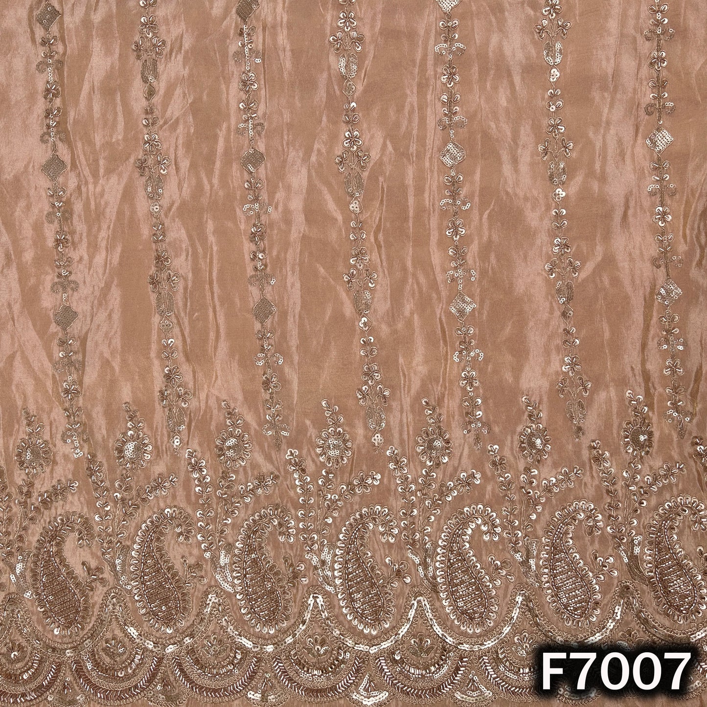 Cut Dana Zari Sequins Embroidered Shimmer Tissue Fabric - F7007