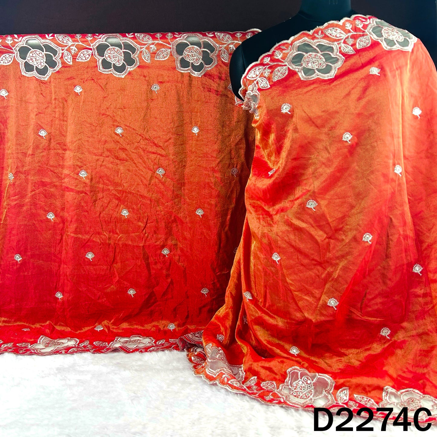 Zari Sequins Faux Mirror Net Patch Work Shimmer Tissue Dupatta - D2274