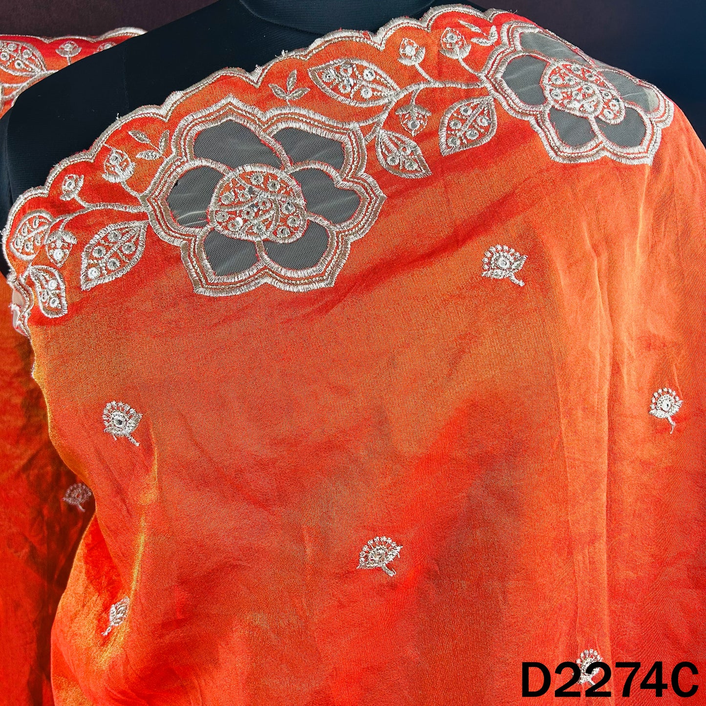 Zari Sequins Faux Mirror Net Patch Work Shimmer Tissue Dupatta - D2274