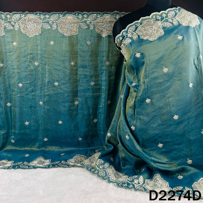 Zari Sequins Faux Mirror Net Patch Work Shimmer Tissue Dupatta - D2274