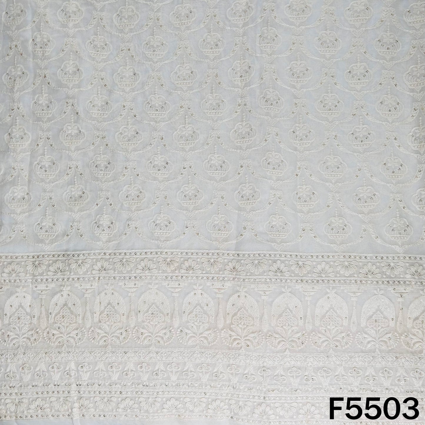 Dyeable Thread Sequins Embroidered Georgette Fabric - F5503