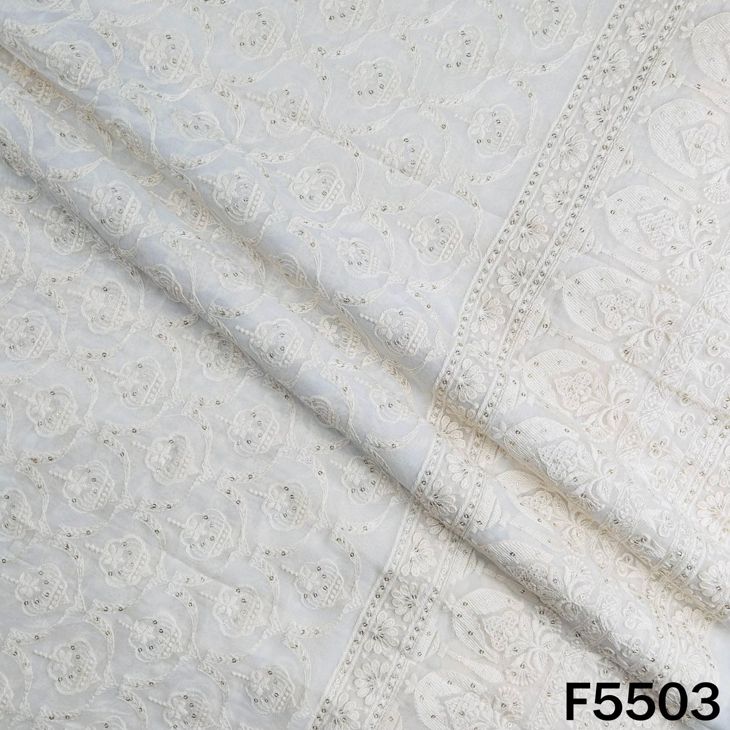 Dyeable Thread Sequins Embroidered Georgette Fabric - F5503