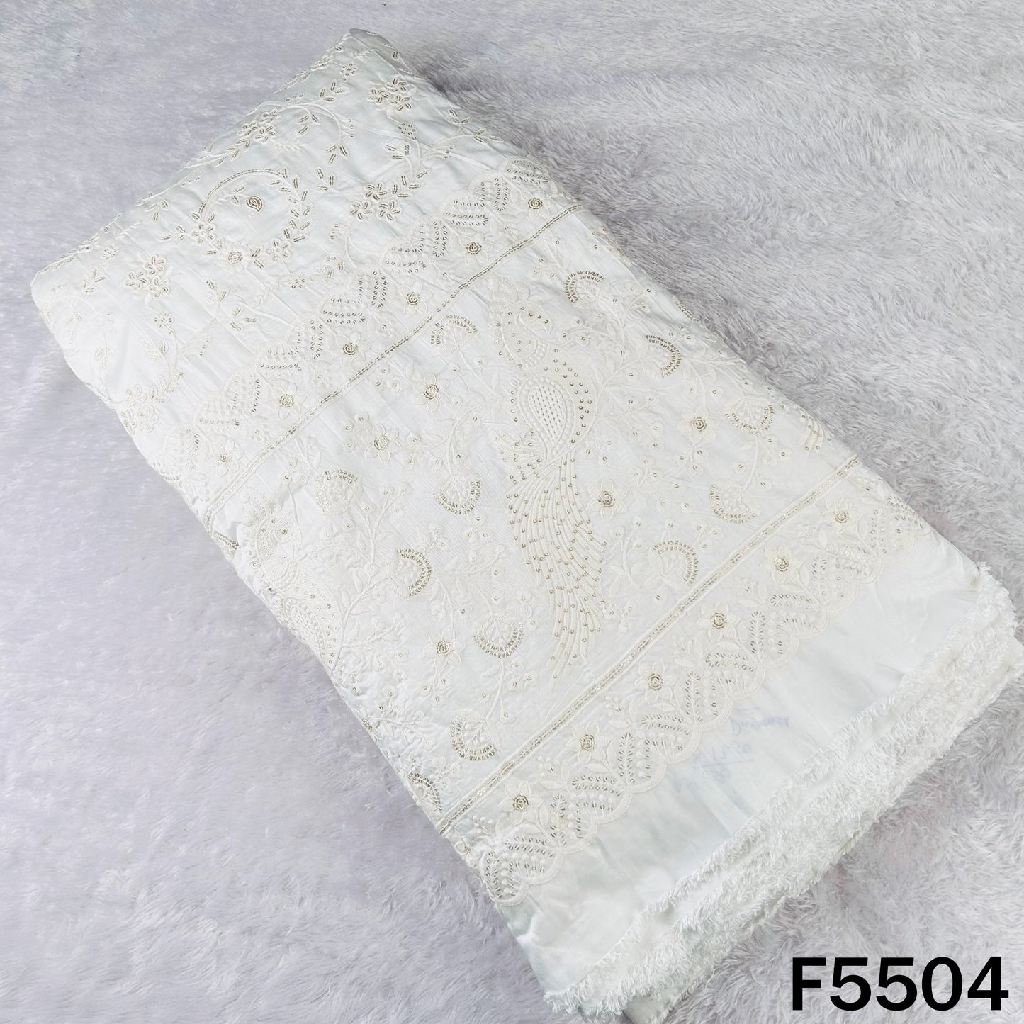 Dyeable Thread Sequins Embroidered Raw Silk Fabric - F5504