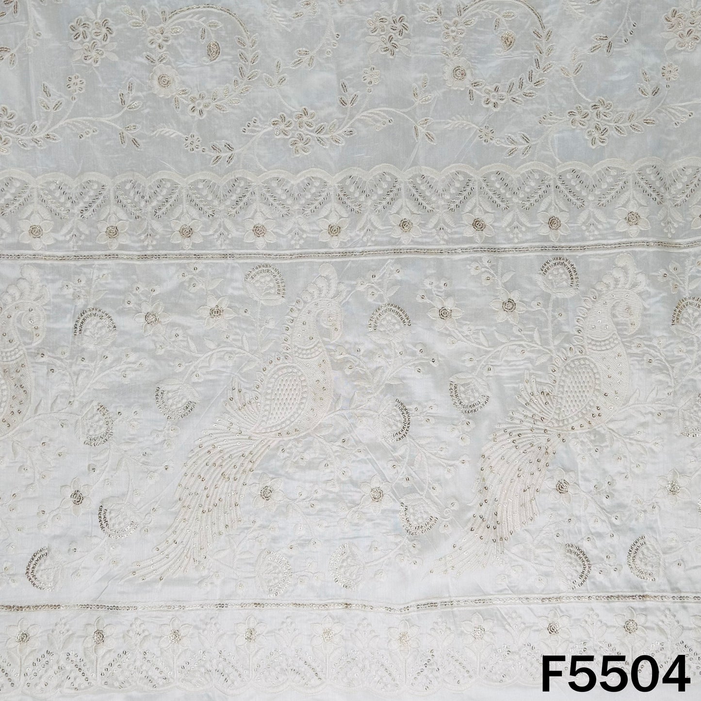Dyeable Thread Sequins Embroidered Raw Silk Fabric - F5504