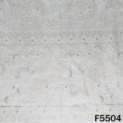 Dyeable Thread Sequins Embroidered Raw Silk Fabric - F5504