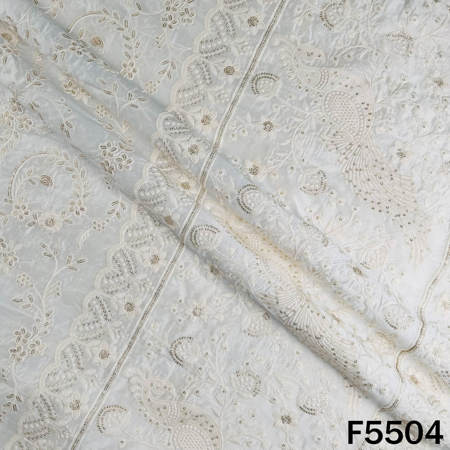 Dyeable Thread Sequins Embroidered Raw Silk Fabric - F5504