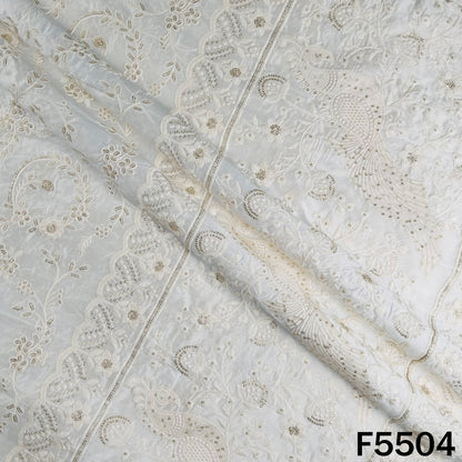 Dyeable Thread Sequins Embroidered Raw Silk Fabric - F5504