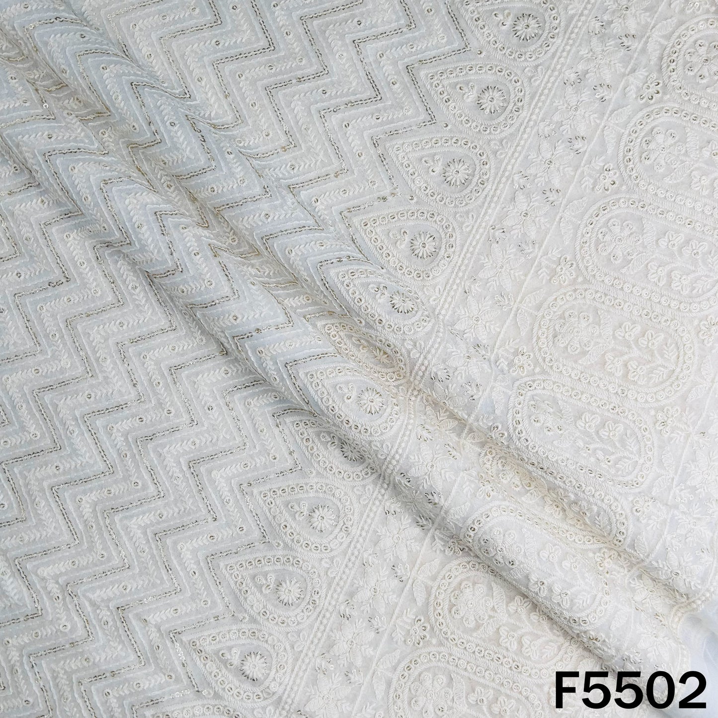 Dyeable Thread Sequins Embroidered Georgette Fabric - F5502