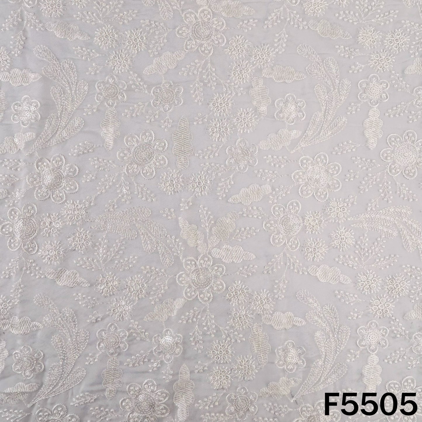 Dyeable Thread Sequins Embroidered Organza Fabric - F5505