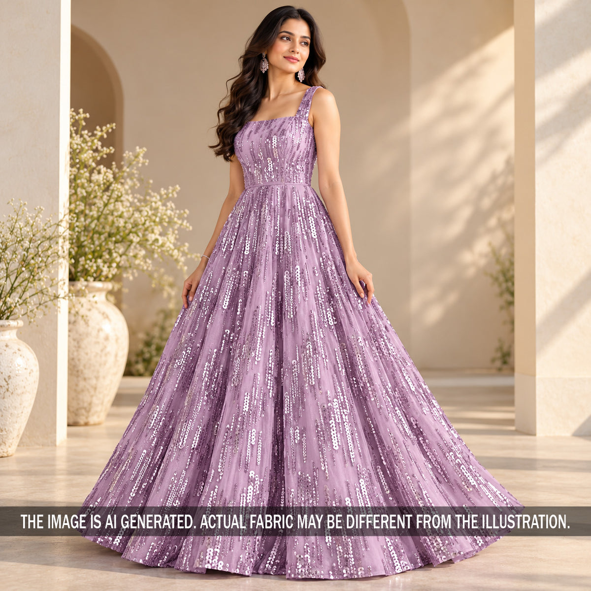 Thread Sequins Embroidered Georgette Fabric - F7704