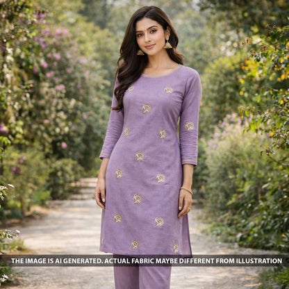 Cut Dana Zari Sequins Thread Embroidered Linen Fabric - F6369