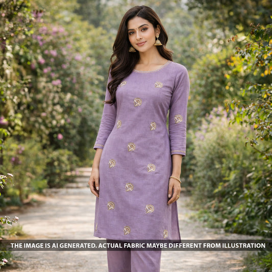 Cut Dana Zari Sequins Thread Embroidered Linen Fabric - F6369