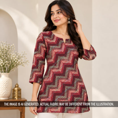 Printed Kantha Stich Pure Chanderi Silk Fabric - F7672