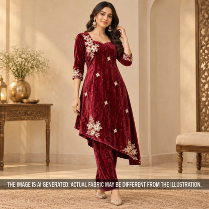 Cut Dana Zari Sequins Embroidered Crush Velvet Fabric - F7542