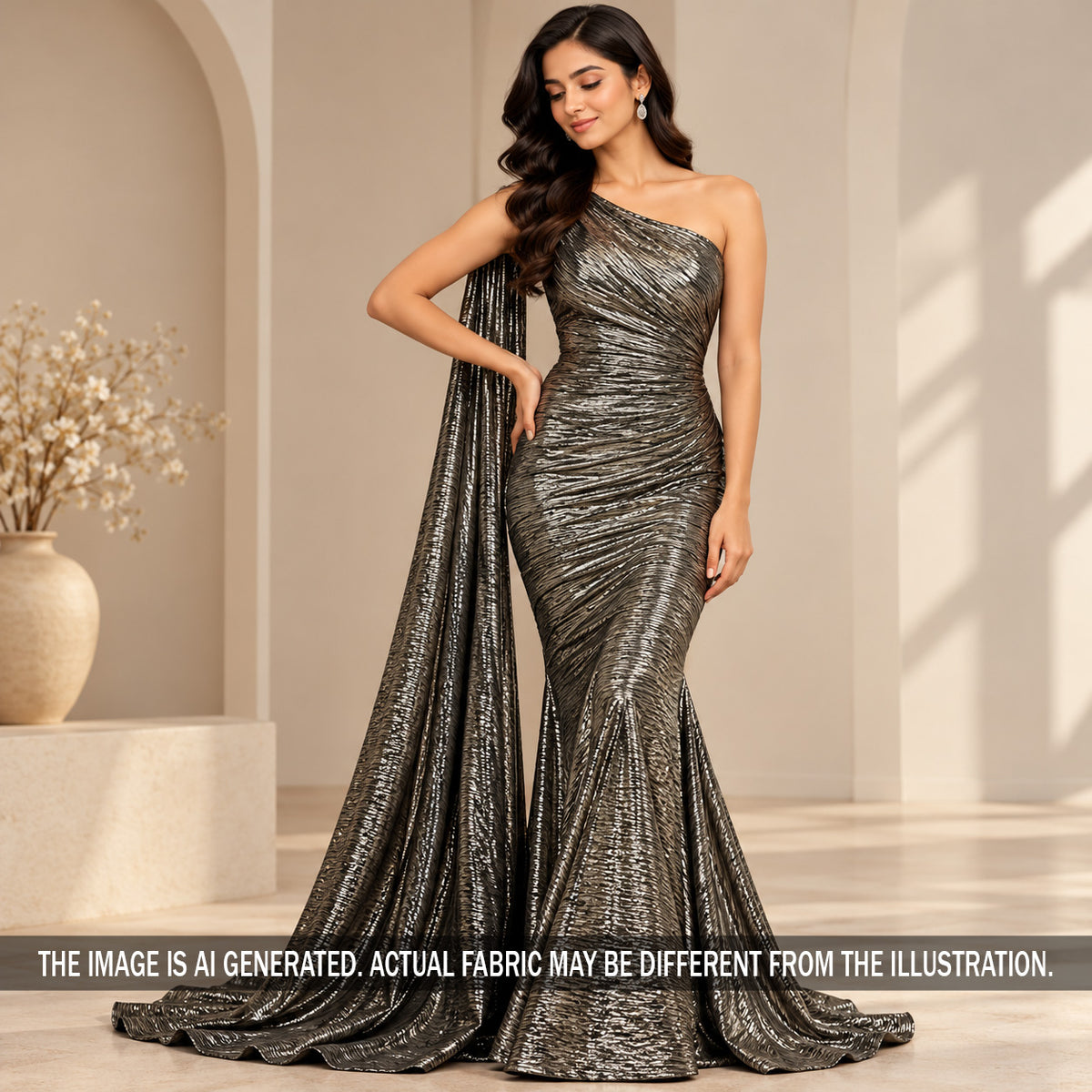 Foil Work Wrinkled Georgette Fabric - F7612