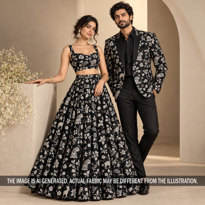 Thread Sequins Embroidered Velvet Fabric - F7522
