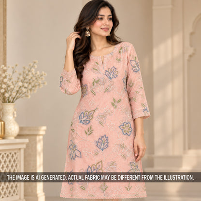 Thread Embroidered Mul Chanderi Fabric - F7530