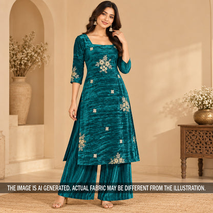 Cut Dana Zari Sequins Embroidered Crush Velvet Fabric - F7541