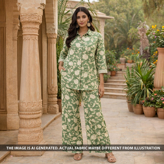 Digital Print Thread Sequins Work Cambric Cotton Fabric - F6302