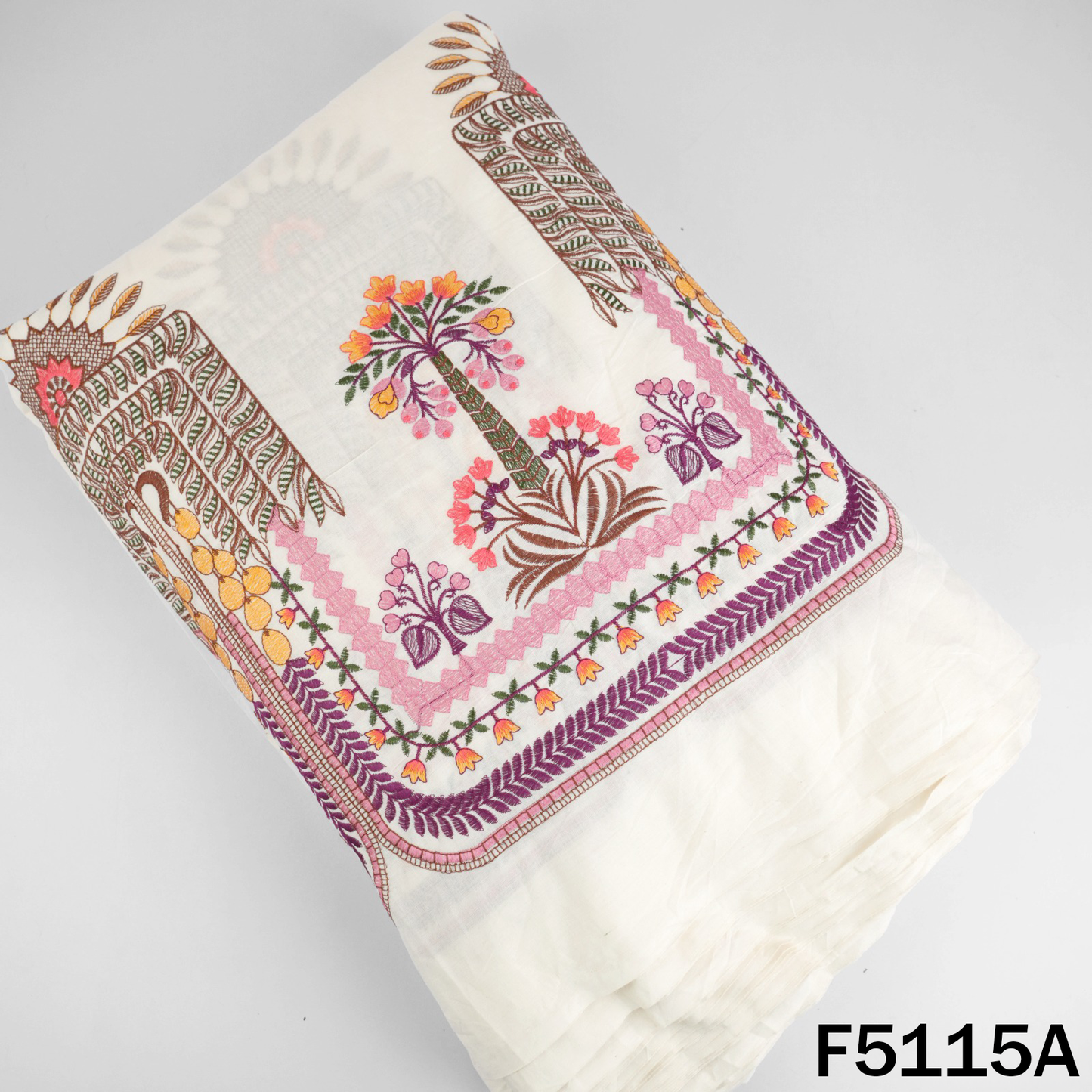 Thread Embroidered Kora Cotton Fabric - F5115