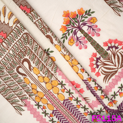 Thread Embroidered Kora Cotton Fabric - F5115
