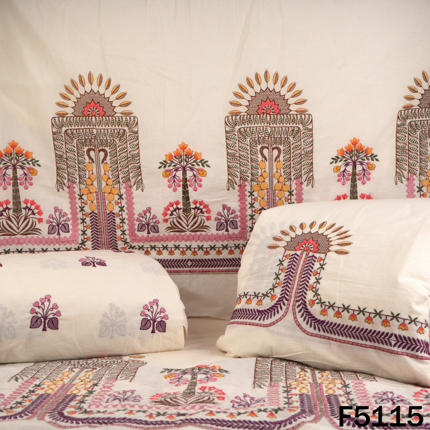 Thread Embroidered Kora Cotton Fabric - F5115