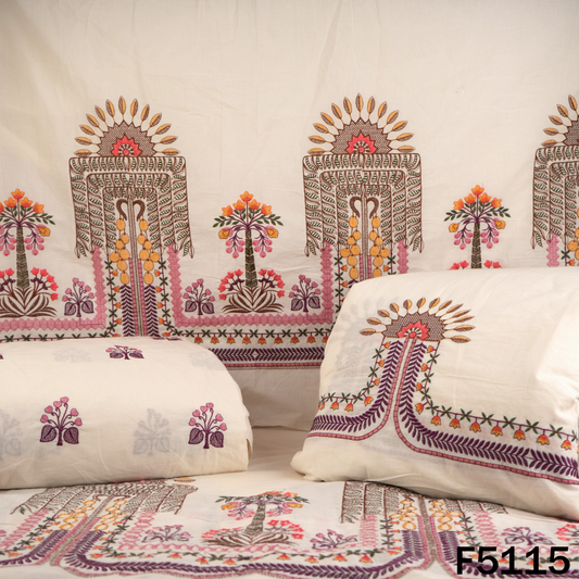 Thread Embroidered Kora Cotton Fabric - F5115