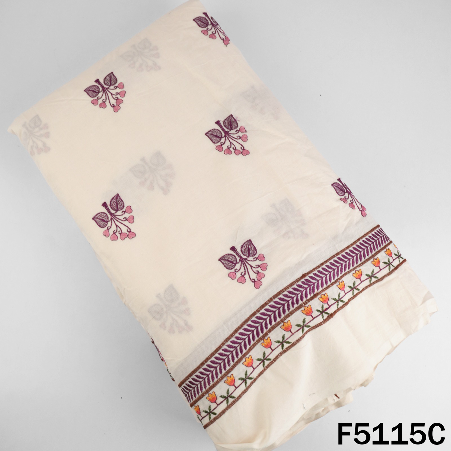 Thread Embroidered Kora Cotton Fabric - F5115