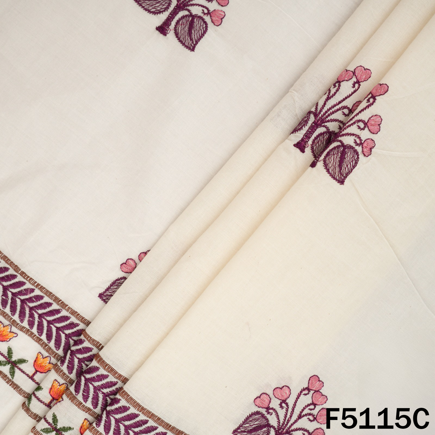 Thread Embroidered Kora Cotton Fabric - F5115
