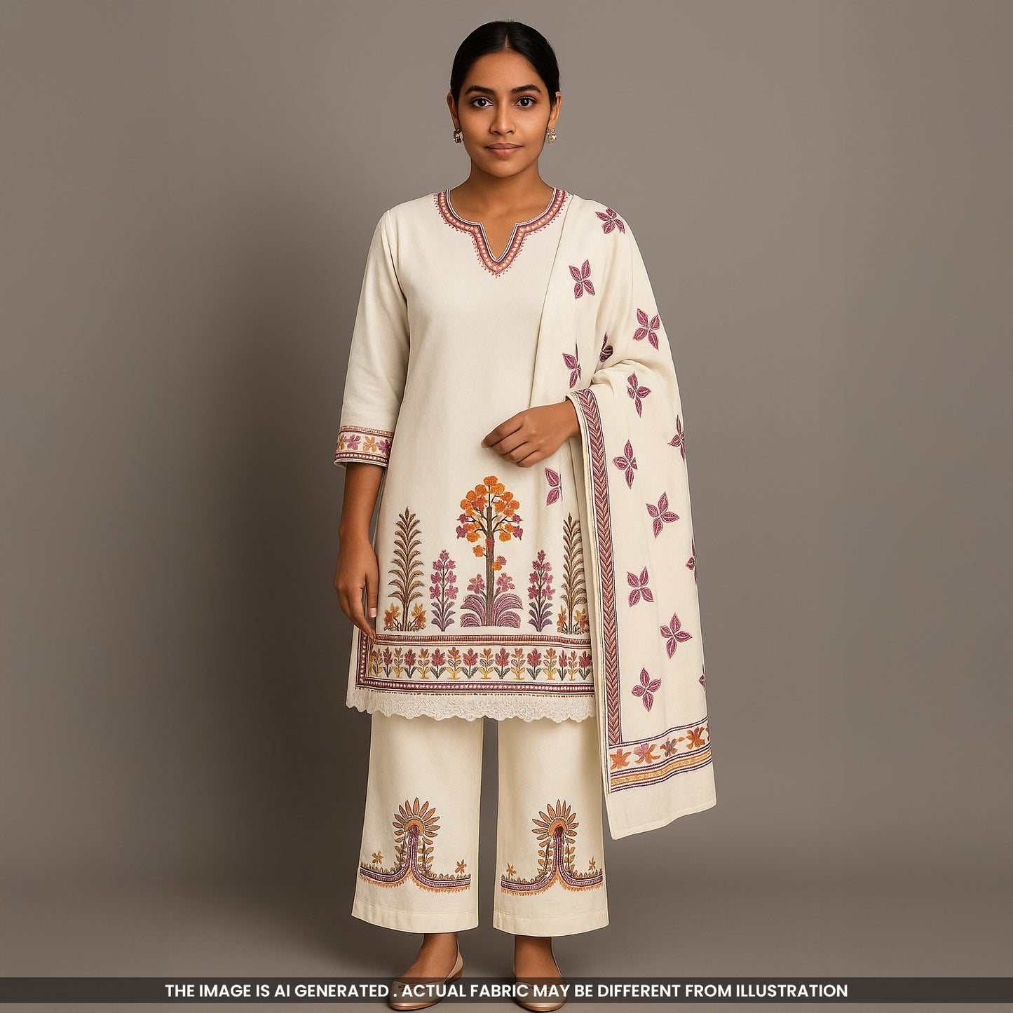 Thread Embroidered Kora Cotton Fabric - F5115