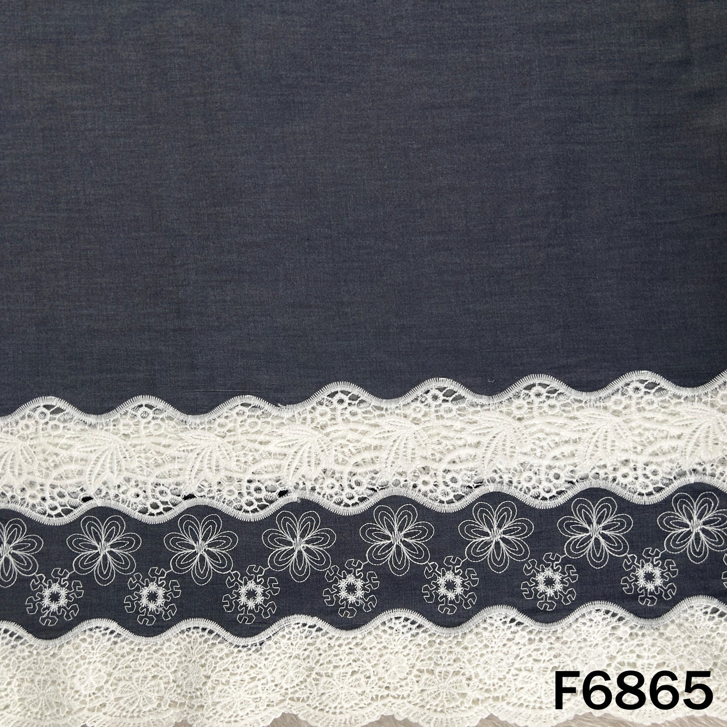 Thread Lace Work Denim Cotton Fabric - F6865