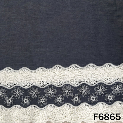 Thread Lace Work Denim Cotton Fabric - F6865