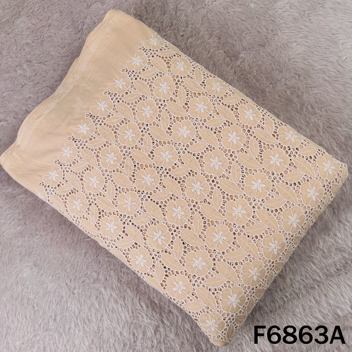 Thread Embroidered Hakoba Cambric Cotton Fabric - F6863