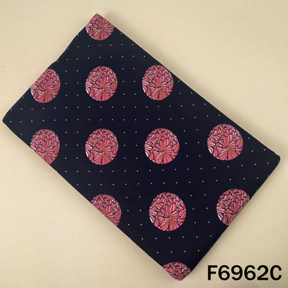 Black cotton fabric F6962C with contrast pink circular motifs and minimal dotted background detailing