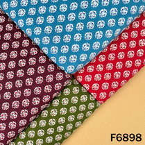 Multicolor block print cotton fabric F6898 arranged in blue, red, green and purple shade combinations