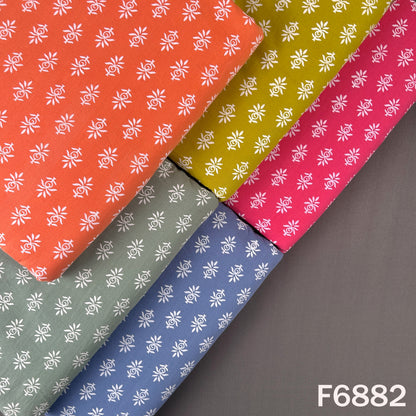 Multicolor block print cotton fabric F6882 with small white floral motifs