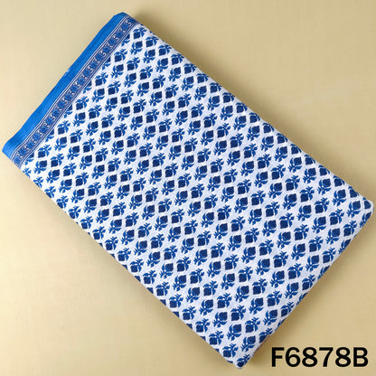 Blue block print cotton fabric F6878B with traditional floral print on white base