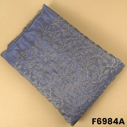 Blue shimmer tissue fabric F6984A featuring elegant all-over floral embroidery with zari and sequins work