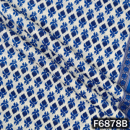 Detailed view of blue floral block print cotton fabric F6878B for kurtis and suits
