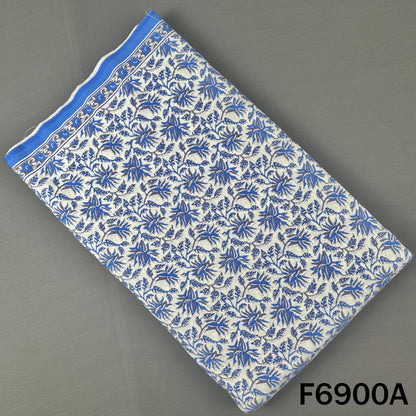 Blue cotton fabric F6900A decorated with fine white floral vines for breezy summer clothing