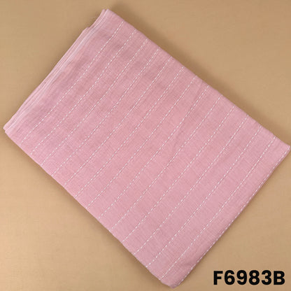 Blush pink Mul Chanderi fabric F6983B designed with delicate thread stripes for elegant ethnic wear