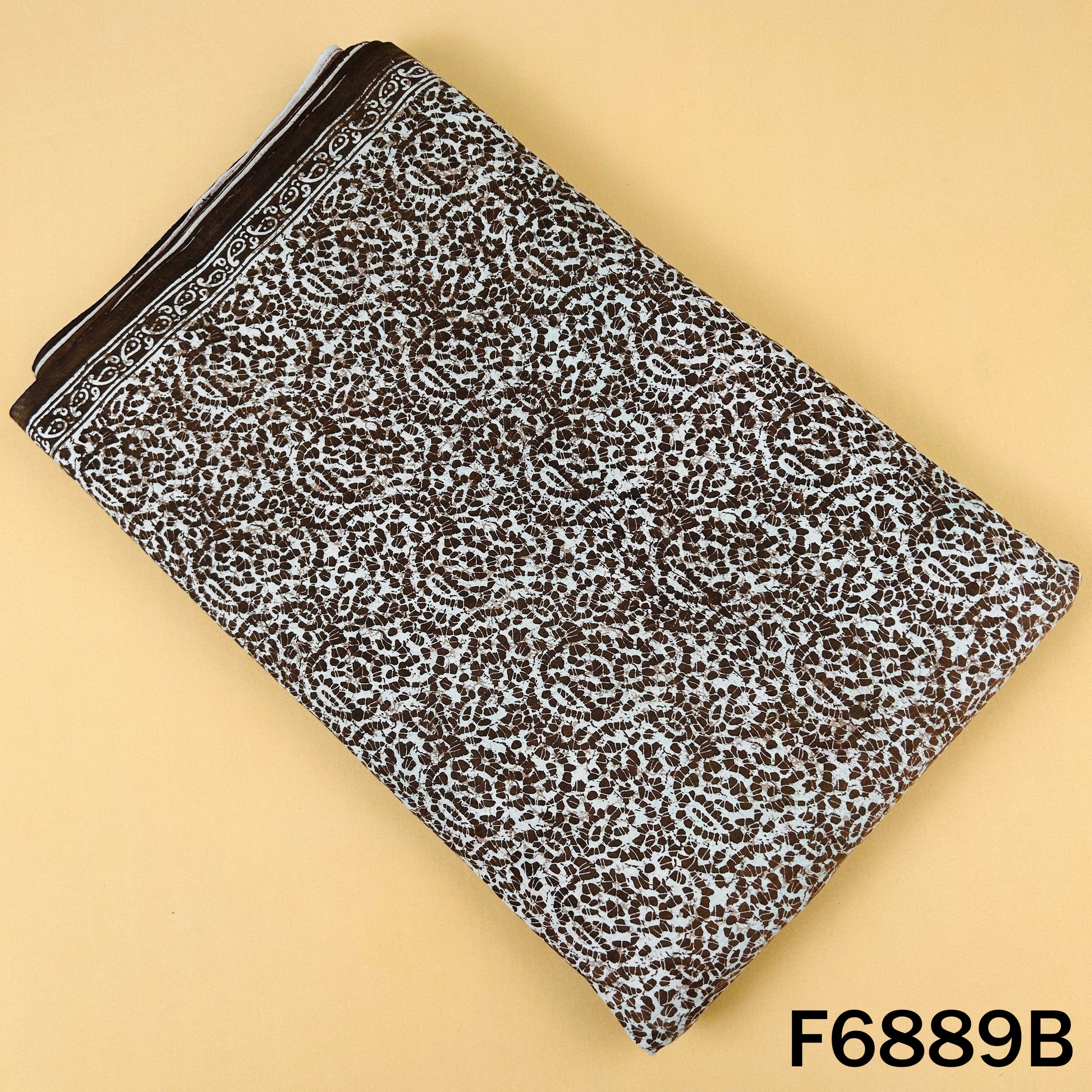 Brown printed cotton fabric F6889B featuring a classic all-over ornamental print on soft cotton