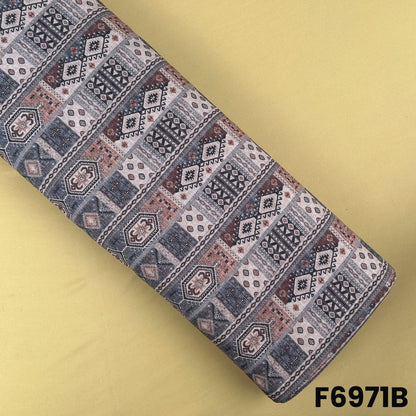 Charcoal Semi Linen fabric F6971B designed with traditional geometric artwork for kurtis and shirts