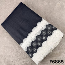 Thread Lace Work Denim Cotton Fabric - F6865