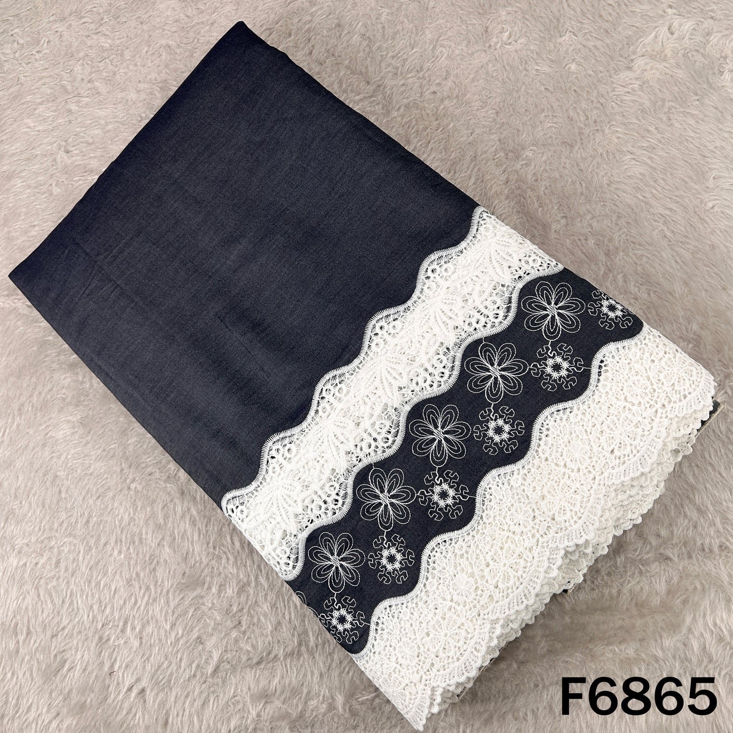 Thread Lace Work Denim Cotton Fabric - F6865