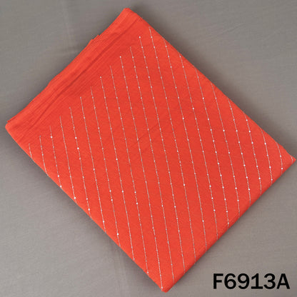 F6913A coral Mul Chanderi top fabric featuring fine diagonal zari lines with soft festive shimmer