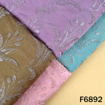 Cut dana thread sequins embroidered organza fabric F6892 shown in pink, aqua, lavender and antique gold shades