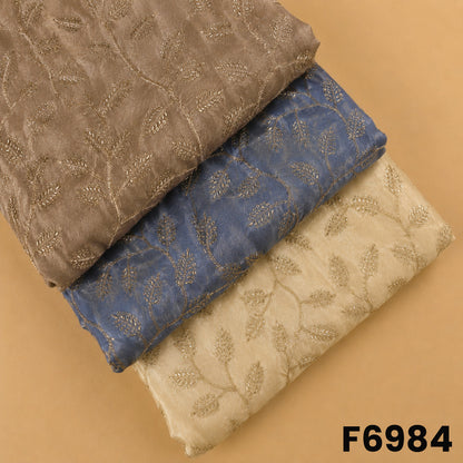 Multicolor shimmer tissue fabric F6984 with cut dana, zari and sequins embroidery in taupe, blue and ivory shades