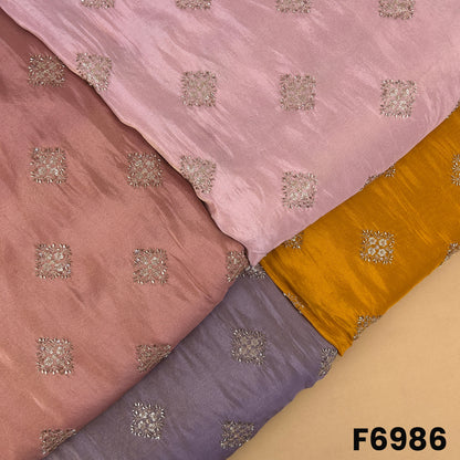 Multicolor shimmer tissue fabric F6986 with cut dana, zari and sequins embroidered geometric motifs