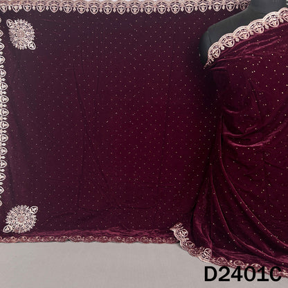 Wine velvet dupatta with zari stone detailing